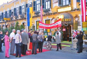 Cutting the ribbon to enter the Marchfelderhof Restaurant!