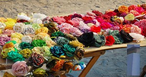 Colourful cloth flowers