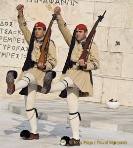 Guards at the Tomb of the Unknown Soldier Changing of the Guards Ceremony - Athens