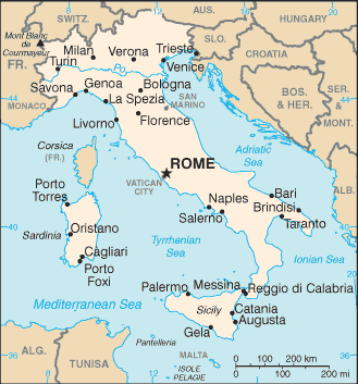 Map of Italy with major cities
