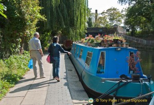 Regent's Canal towpath and canal boat