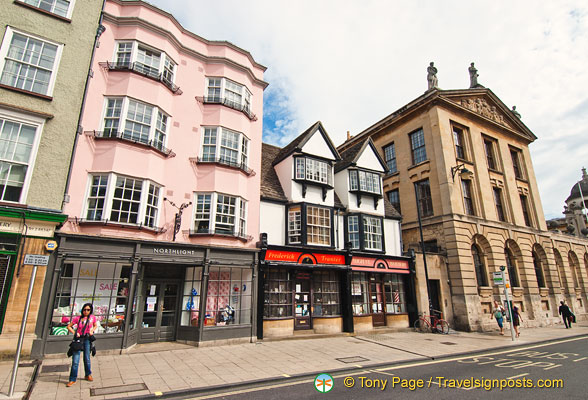 Some shops and buildings along High Street, Oxford
