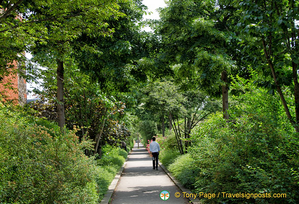 Lush and green pathway of the Promenade Plantée 