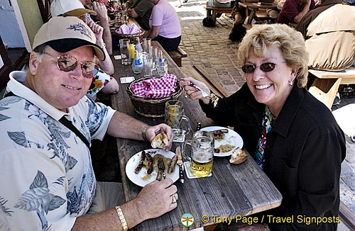 Mike and Jackie enjoying their bratwurst - this was after breakfast