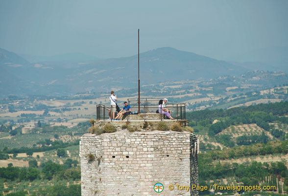 At the top of the Rocca Maggiore tower