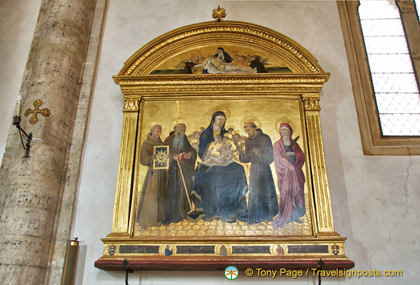Madonna con Bambino e i Santi Bernardino, Sabina, Francesco e Antonio Abate by Giovanni di Paolo