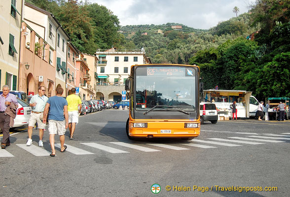 The bus stop at Martyrs Square of Liberty, Portofino