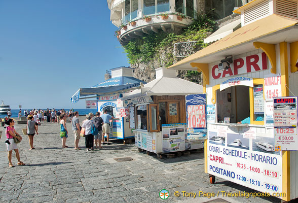 Ticket booths for Positano ferries and excursions