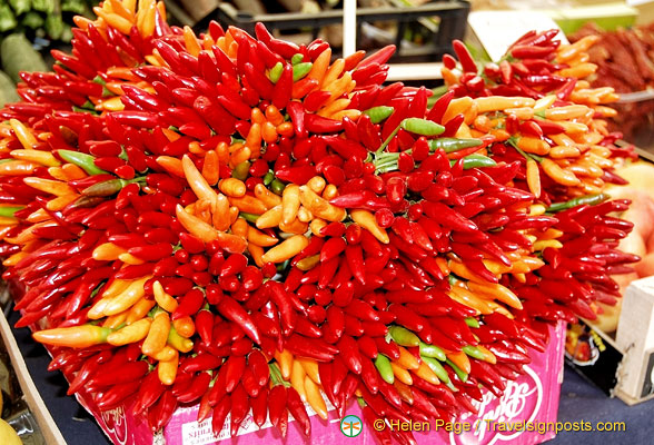 Colourful bunches of chilli