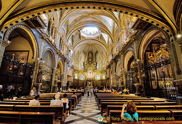 The stunning interior of the Montserrat Basilica
