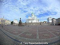 A fish-eye view of Tuomiokirko above the Senate Square