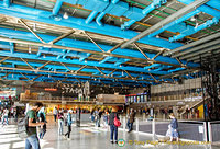 Ground floor public area of Centre Pompidou with cinema, shops and cafes