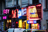 Neon signs competing for attention
