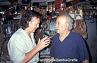 Tony and Stavros Melissinos the philosopher & poet in his sandal shop, Plaka
Athens - Greece]