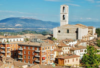 View of Chiesa di San Domenico and M.Gavallo and M.Vettore in the background