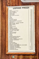 The price list for drinks in Portofino