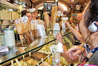 The very busy gelato counter at Dondoli