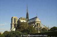 Notre Dame. The Spire, which is 90m high, was designed by Viollet-le-Duc