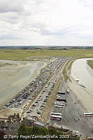 The view over the parking lot at Mont St Michel