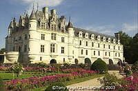Diane de Poitiers, mistress of Henri II added the gardens and arched bridge over the river