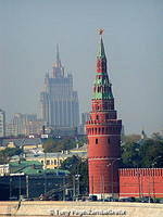 The Kremlin tower and the old Palace of Culture in the shadow