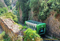 Funicular de Sant Joan connects Montserrat Monastery with the upper terminus of the Montserrat Rack Railway