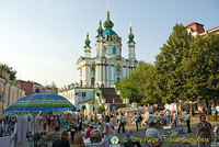 St Andrew's Church and Flea Market, Andriyivsky uzviz (St Andrew's Descent), Kyiv (Kiev)