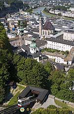 View over Salzburg, funicular railway in foreground