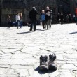Camino boots Good friends in Obradoiro Plaza Santiago