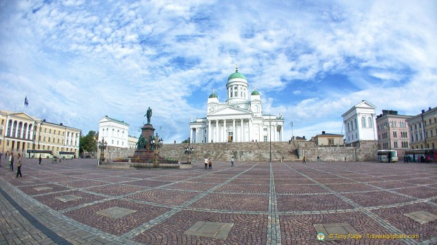 Helsinki main  square with  Tuomiokirkko Lutheran Cathedral