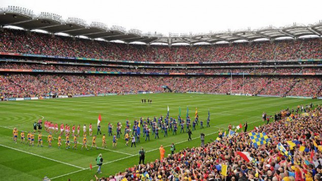 The 82,300-seater stadium at full capacity as two opposing teams parade ahead of the All-Ireland final. Photo from http://www.cualagaa.ie/cuala-hurling-all-ireland-arrangements/