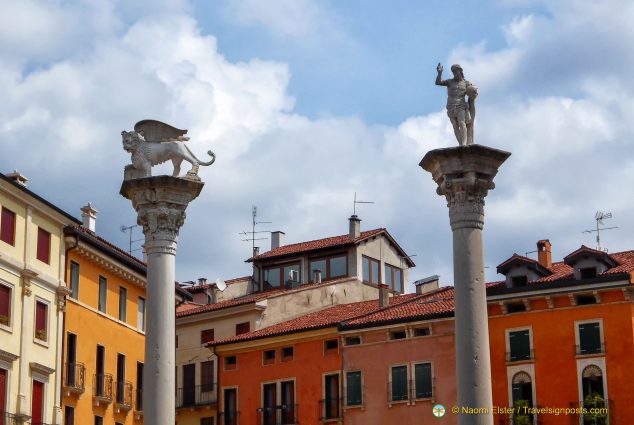 Winged Lion and St Mark pillars in Vicenza