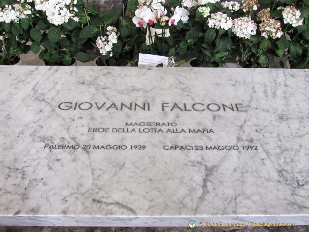 Gravestone of Giovanni Falcone, a prominent anti-mafia judge, who was assassinated by a mafia bomb in 1992