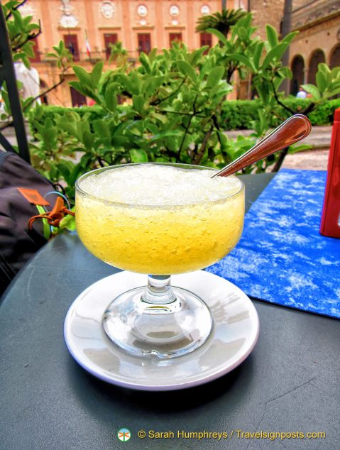 Granita is a drink made from shaved ice, and usually flavoured with lemon