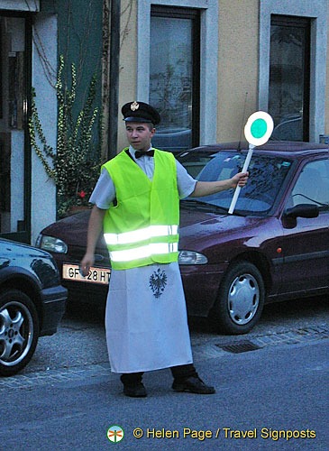 The lolly-pop man stopping traffic