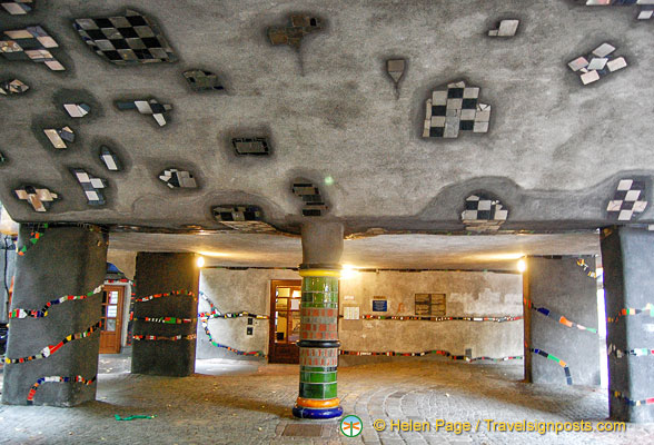 Irregular floor and ceiling of Hundertwasserhaus