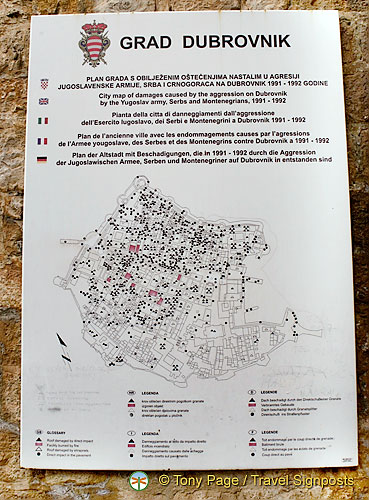 Grad Dubrovnik - City map showing the damages caused to Dubrovnik during the 1991-1992 war