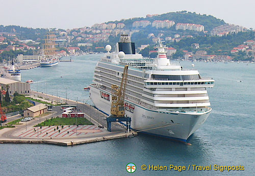 One of the many cruise ships in Dubrovnik port