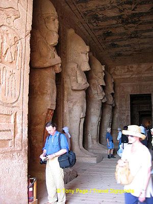 The colossi on the southern pillars wear the Upper Egypt crown,
[Great Temple of Abu Simbel - Egypt]