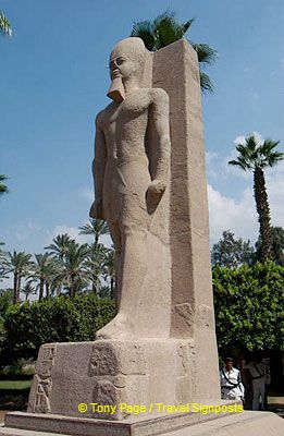Colossal statue of Rameses II at the gate of the Temple of Ptah.
[Temple of Ptah - Mit Rahina village - Memphis - Egypt]