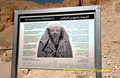 This plaque tells of the reconstruction of the Sarcophagus of Rameses VI in 2003.
[Rameses VI - Valley of the Kings - Egypt]

