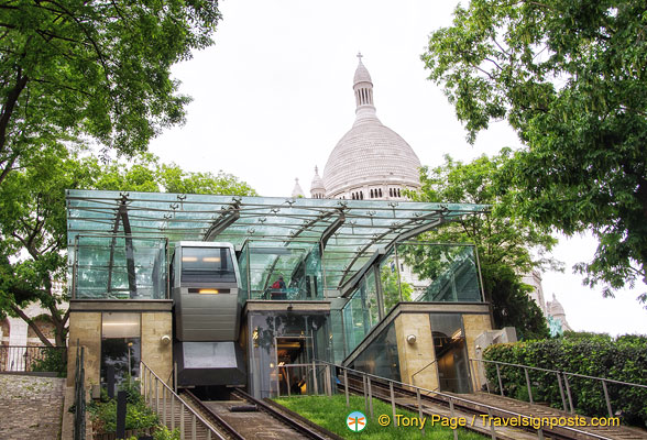 Upper station of Montmartre funicular at the foot of Sacre-Coeur