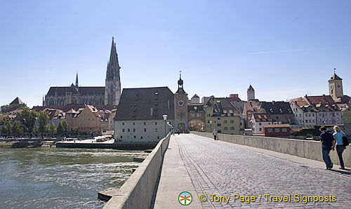 View of Regensburg Old Town from the Old Stone Bridge