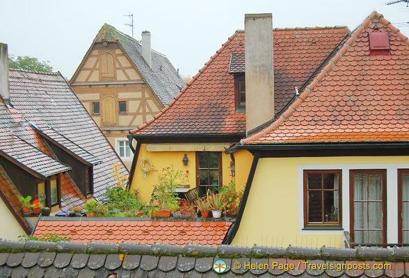 View of different house roofs from the Rothenburg wall