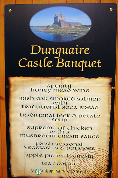 Dunguaire Castle banquet menu