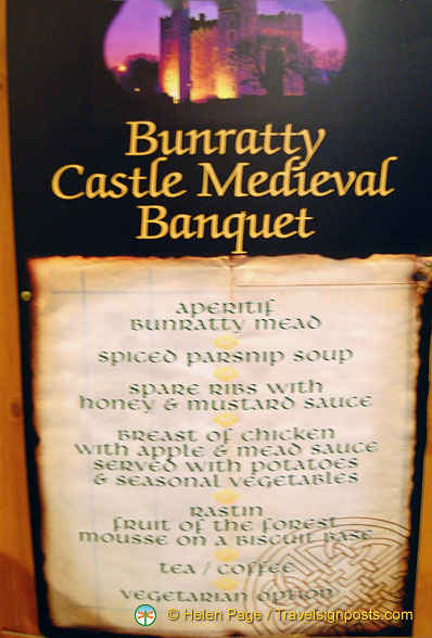 Bunratty medieval banquet menu