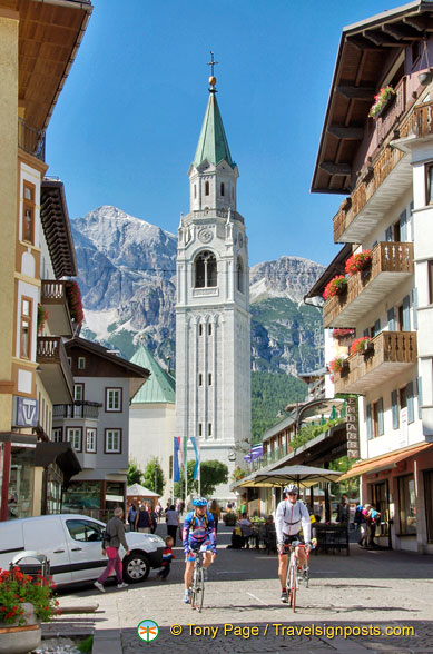 The bell tower of the Parrocchia di Cortina d'Ampezzo