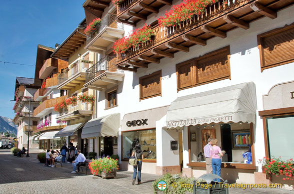 Shops along Via Corso Italia the main street of Cortina d'Ampezzo