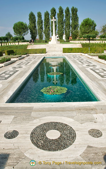 The beautiful water feature of the Cassino Memorial