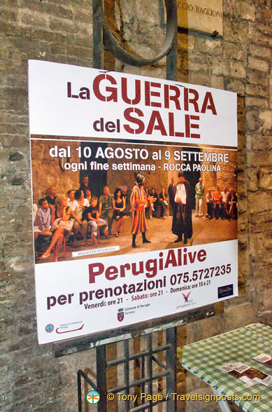 Advertisement for La Guerra del Sale, a play about the Salt War